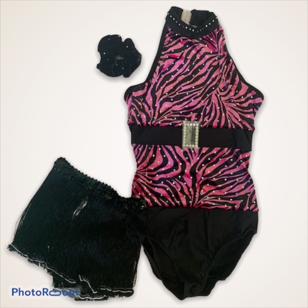Black Zebra Fringe Costume Knocks You Fuchsia Dance Jazz Tap Small Adult NWT